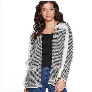 Knox Rose Black and White Open-Front Cardigan with Fringe